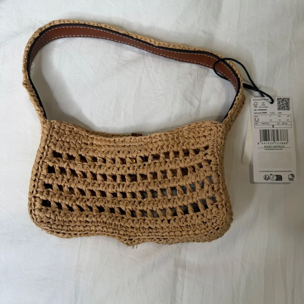 Mango Raffia Shoulder Bag
